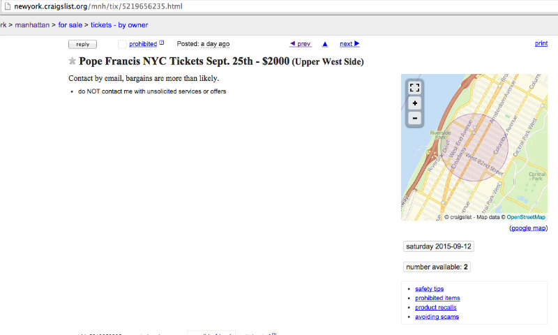Illustration for article titled Unholy New York Scalpers Are Selling Tickets to See Pope Francis for Thousands of DollarsÂ